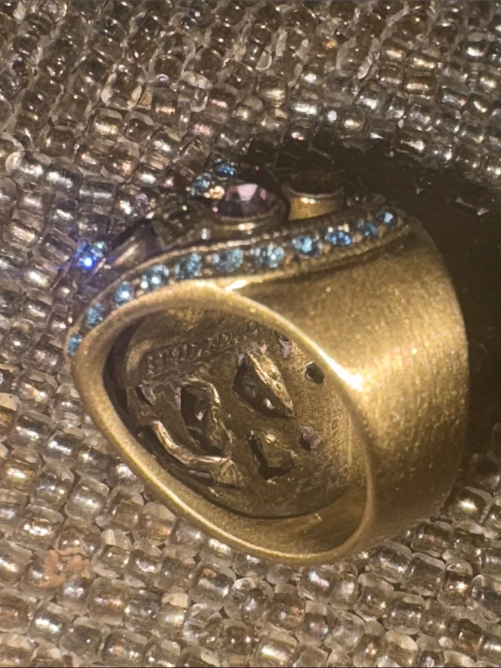 Heidi Daus Gold-Tone Pink Teardrop & Blue Crystal Cocktail Ring